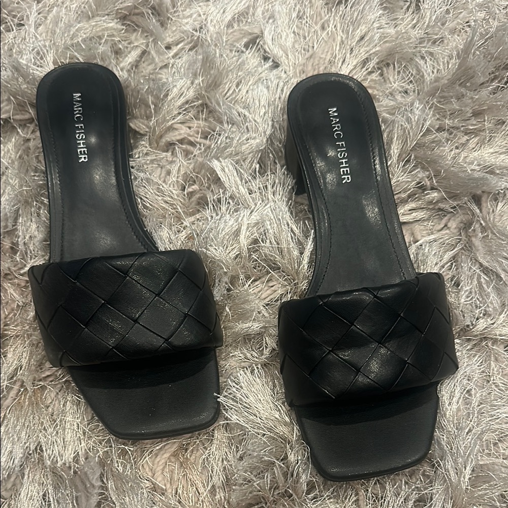 Marc Fisher Black Woven Slide Sandals